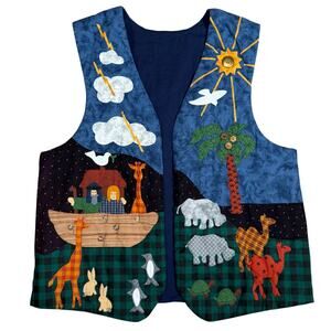 Vintage Noah’s Ark Appliqué Quilted Vest Sunday School Fits like Medium